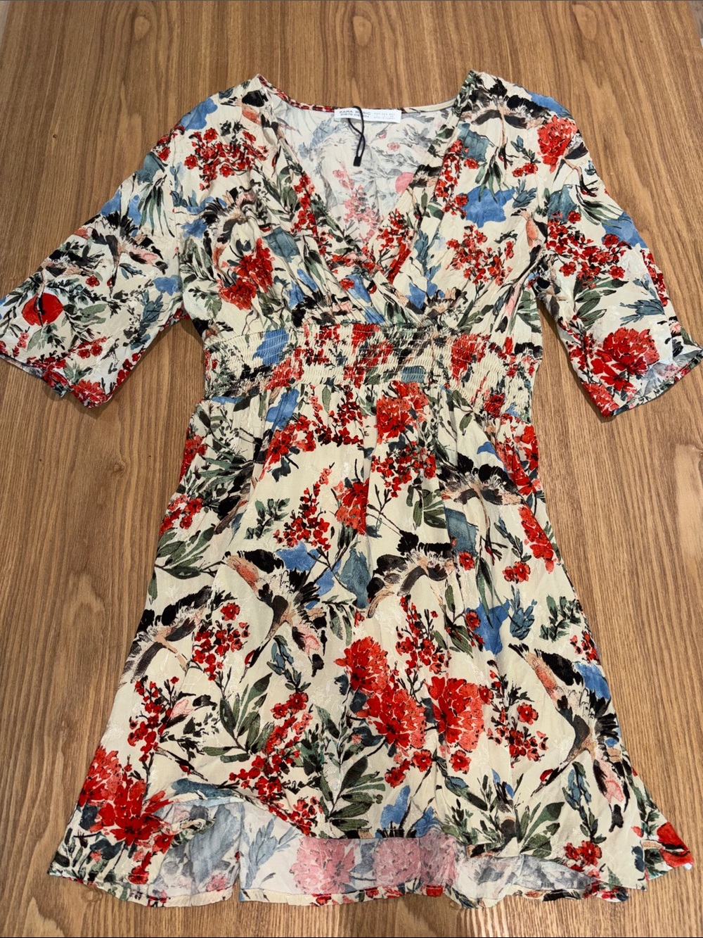 Zara Cream Mini Dress with Red Floral Print